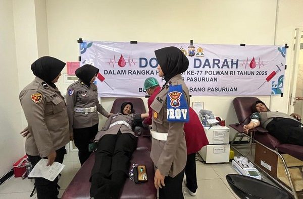 Sambut Hari Jadi ke-77, Puluhan Polwan di Polres Pasuruan Donor Darah